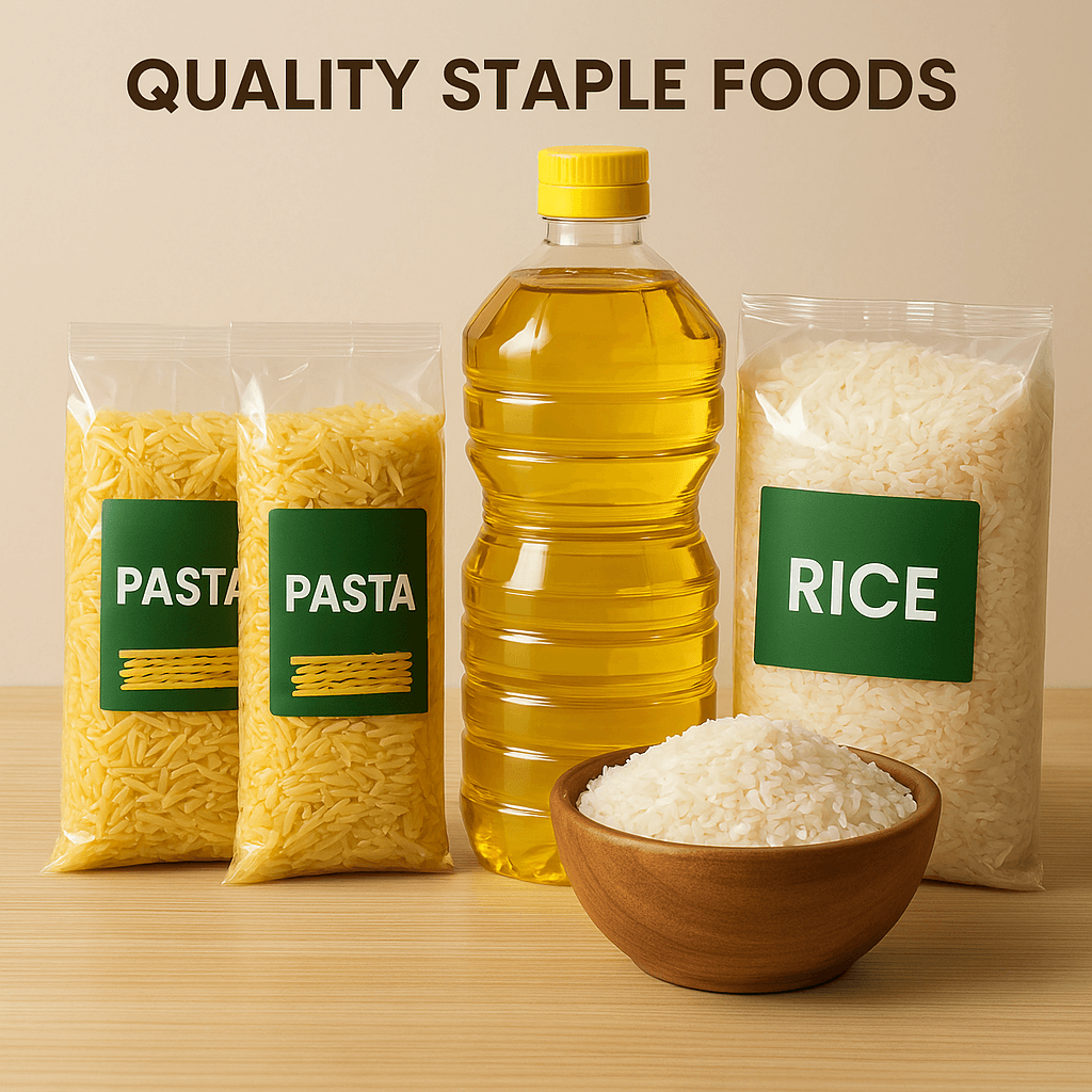 pasta, rice, and cooking oils 